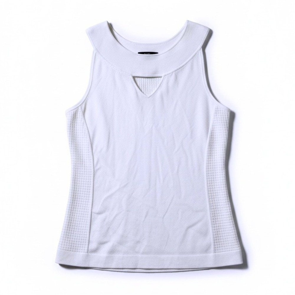 Per Se White Mixed Texture Keyhole Sleeveless Knit Top Size Large